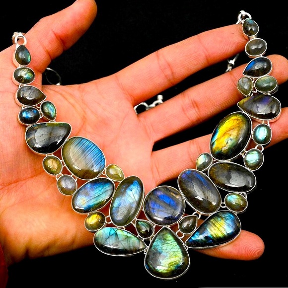 Labradorite Gemstone Necklace 925 Sterling Silver Stamped Necklace! HANDMADE!!!! - Picture 5 of 9